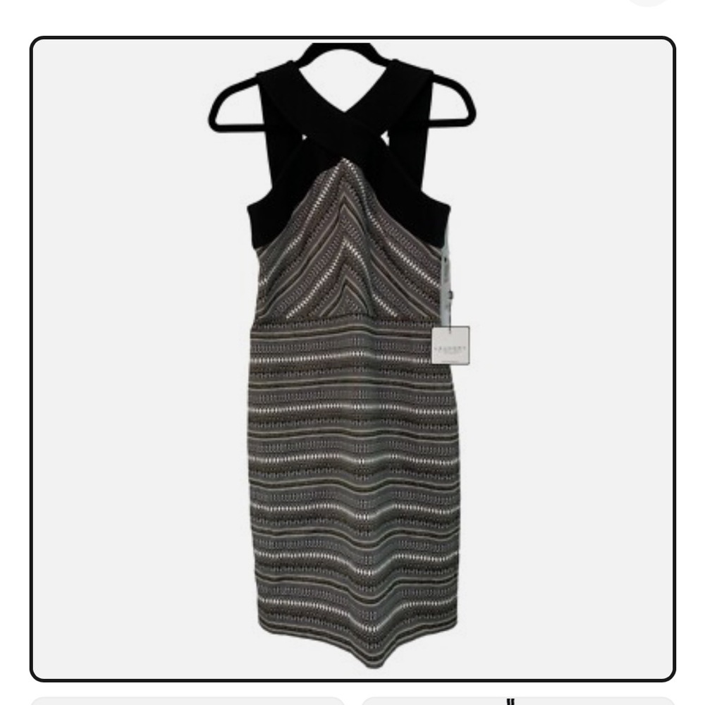 Laundry by Shelli Segal, Gold, Black and White Zigzag Cocktail Dress